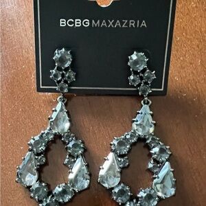 BCBGMaxAzria Dangling Drop Gunmetal Statement Silver-Tone Chandelier Earrings